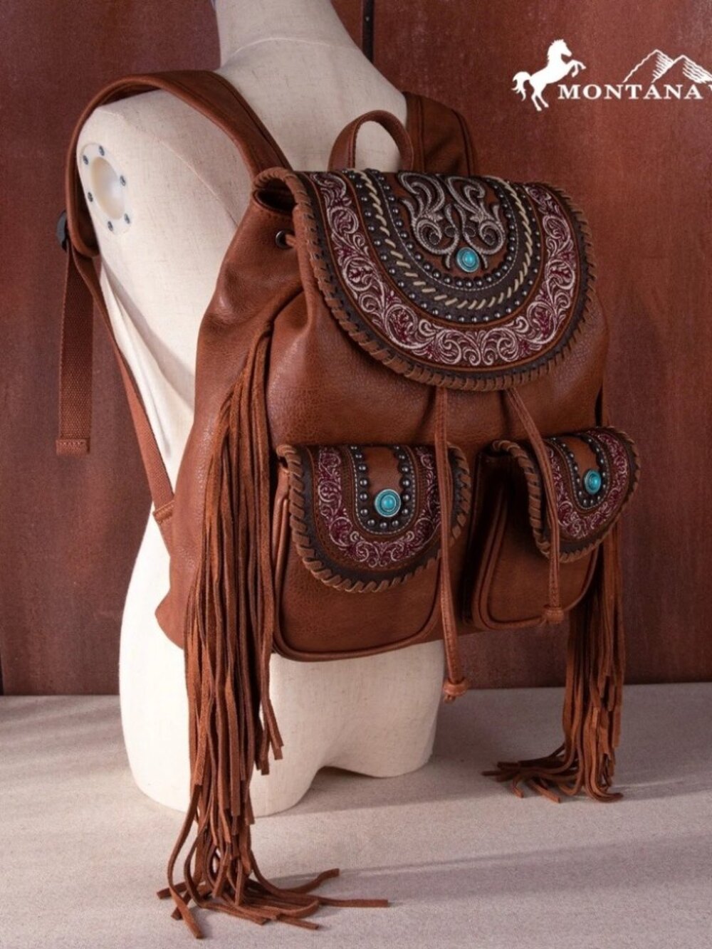 Montana West Floral Embroidered Collection Backpack Brown